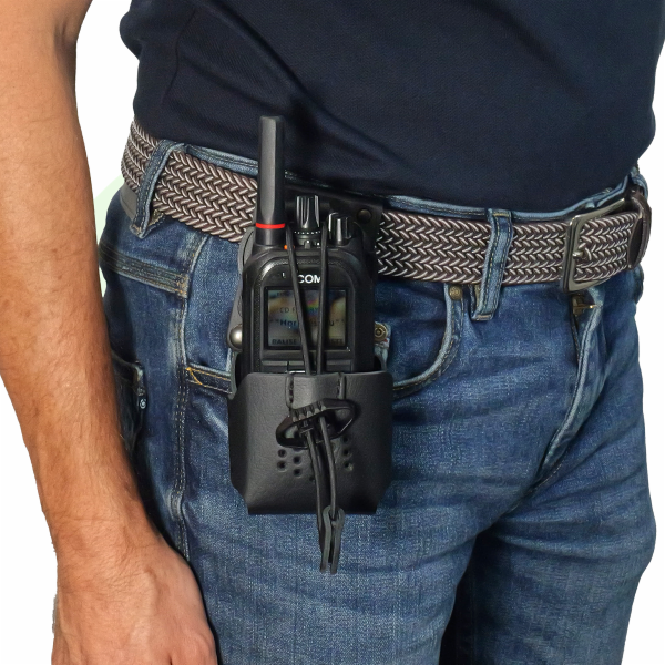 ICOM Housse universelle en cuir LC-OTUNICUIR-XL avec baudrier XL clip pivot et passant ceinture avec bouton pression